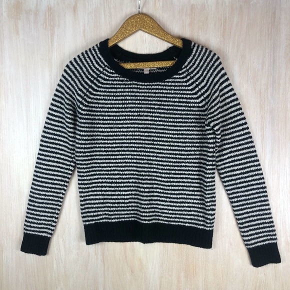 Banana Republic Sweaters - NWT Banana Republic Moss Striped Black White Wool Blend Boxy Sweater Size Small